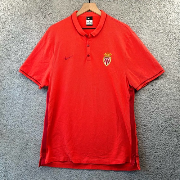 NIKE Mens AS MONACO Football Club FC Mesh Polo Shirt XL Orange Soccer Team - Picture 1 of 14